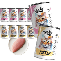 MOKRA KARMA DLA KOTA TufTuf  Puszka mielonka CIELĘCINA I INDYK 10x400g