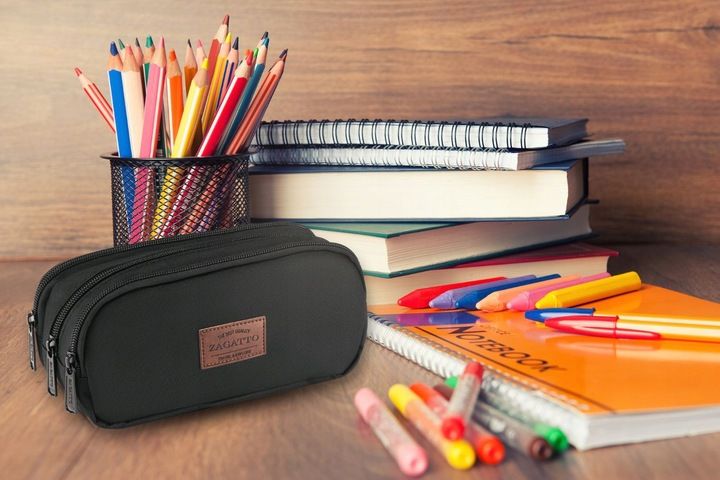 Piórnik szkolny duży trzykomorowy saszetka do szkoły czarny pojemny ZAGATTO zdjęcie 3