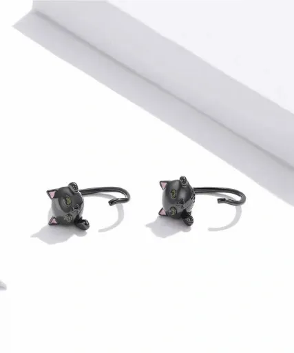 KOLCZYKI srebrne Koty z ogonem Srebro 925 czarne zdjęcie 2