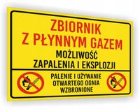 Znak Zbiornik z płynnym gazem możliwość zapalenia i eksplozji nadruk 20x15