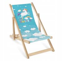 DREWNIANY LEŻAK DZIECIĘCY Niebieski UNICORN JEDNOROŻEC Regulacja Oparcia