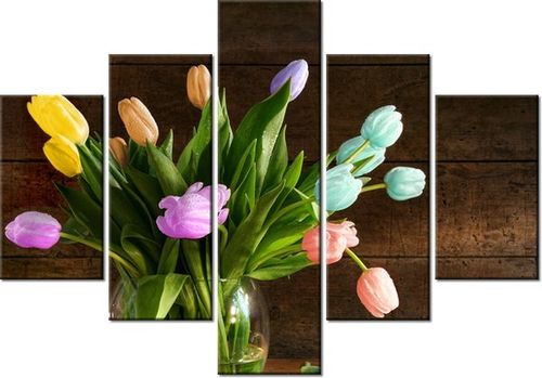 70 100CM OBRAZ 5 ELEM KOLOROWE TULIPANY DRUK PŁÓTNO na Arena.pl