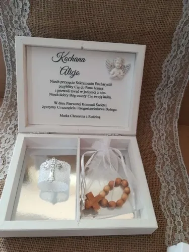 Pudełko na pieniądze prezent Pamiątka I Komunii chrzestnej dziadków aniołek na Arena.pl