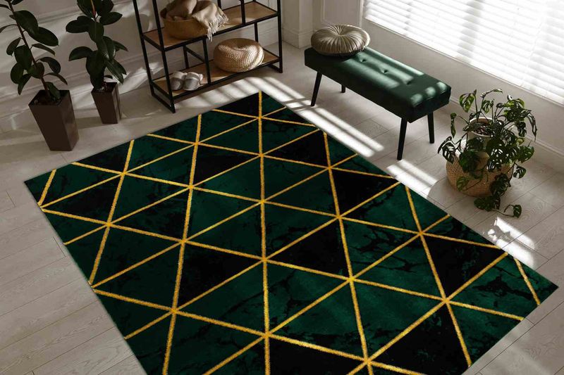RUG/LU/ESTEMA/MARBLETRIANGLES/BOTTLEGREEN+GOLD/140x190 zdjęcie 2