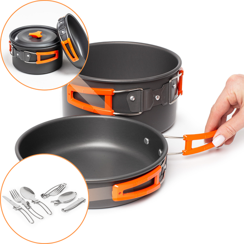 Zestaw Garnków Naczyń Turystycznych Na Kemping Zg4-01 Pomarańczowy na Arena.pl