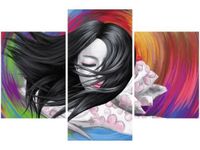 90X60CM OBRAZ OBRAZ STEREO WOMAN TWARZ ABSTRAKCJA MULTIKOLOR TRZY OBRAZY
