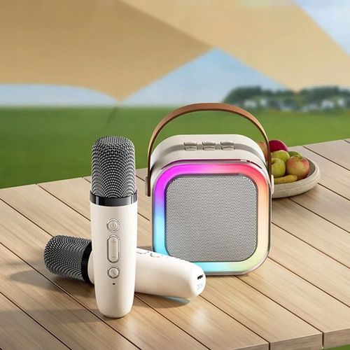 PRZENOŚNY ZESTAW KARAOKE GŁOŚNIK BLUETOOTH RGB DWA MIKROFONY USB MINI JACK na Arena.pl