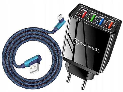 ŁADOWARKA SIECIOWA QC + KABEL MICRO USB KĄTOWY 2M na Arena.pl