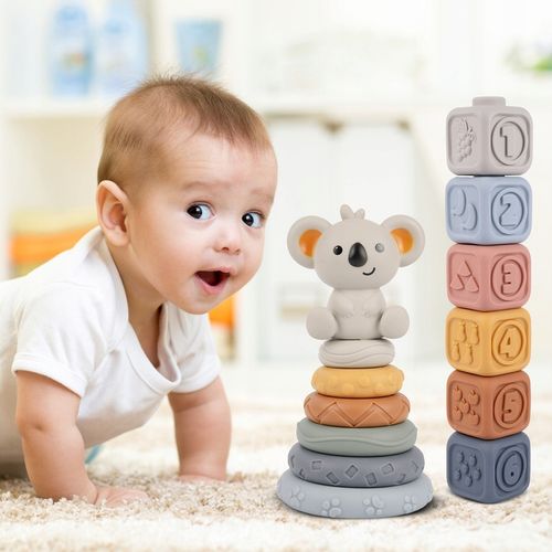 Klocki Sensoryczne Miękkie Gumowe Kreatywne Gryzaki Zestaw Wieża dla Dzieci na Arena.pl