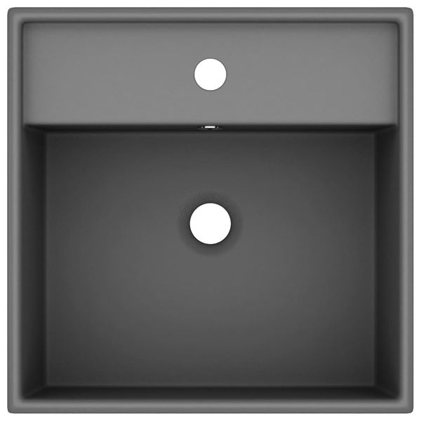 Kwadratowa umywalka z przelewem, matowa ciemnoszara, 41x41 cm zdjęcie 4