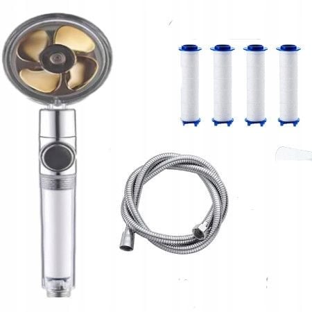 TURBO SŁUCHAWKA PRYSZNICOWA WENTYLATOR+WĄŻ+4xFILTR OSZCZĘDNA NAPOWIETRZAJĄC na Arena.pl