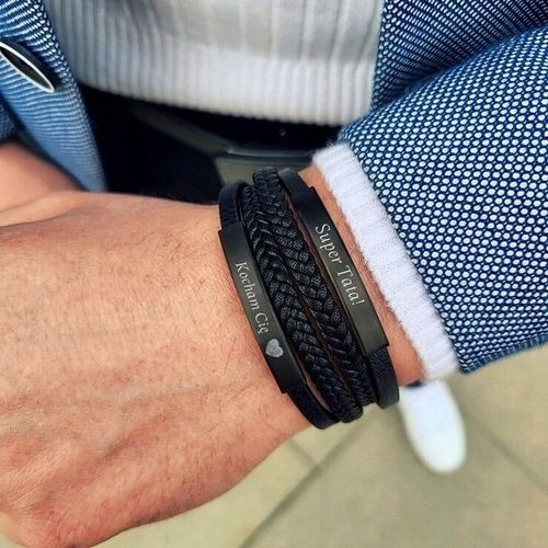 Bransoletka skórzana PODWÓJNA dzień OJCA dla TATY SYNA z GRAWEREM prezent na Arena.pl