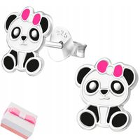Kolczyki srebrne wkrętki sztyfty dla dziewczynki pandy misie dla dzieci