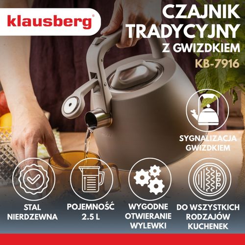 czajnik stalowy z gwizdkiem 2,5l klausberg kb-7916 na Arena.pl