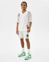 G56H03 KOSZULA BIAŁA NASZYWKI SIATECZKA BERSHKA M