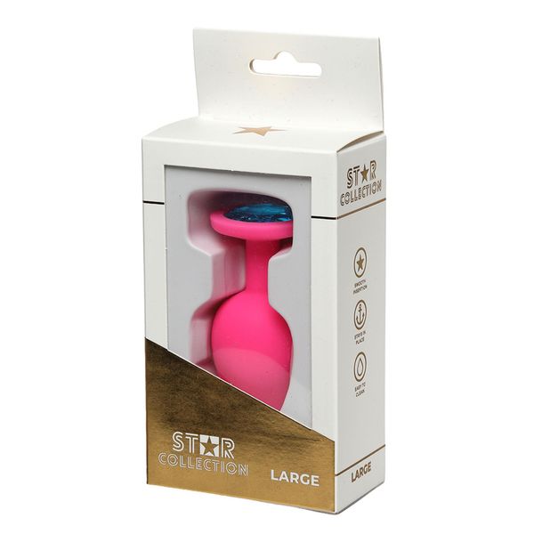 Star Collection - Pink Silicone Anal Plug L - Light Blue Stone zdjęcie 1