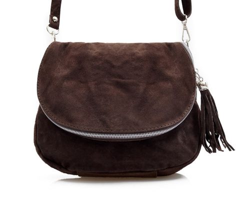 VERA PELLE torebka zamszowa listonoszka chlebak z paskiem V225 c.brązowa na Arena.pl