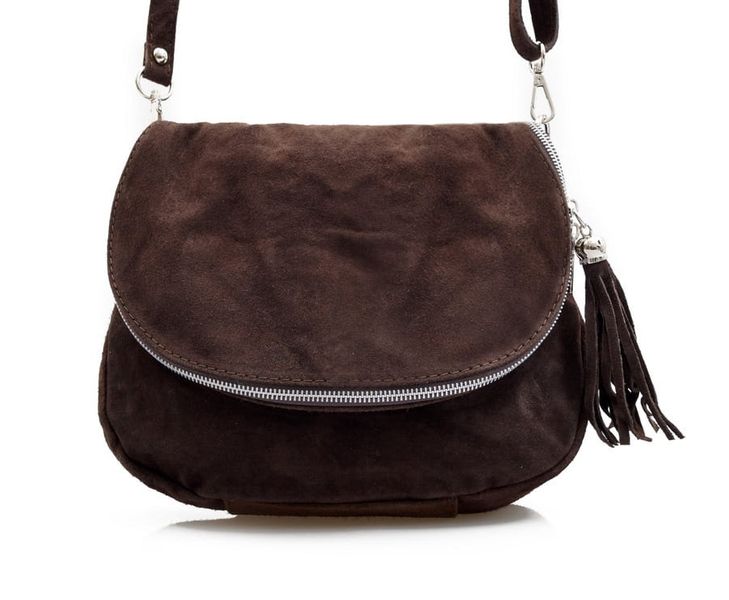 VERA PELLE torebka zamszowa listonoszka chlebak z paskiem V225 c.brązowa zdjęcie 1