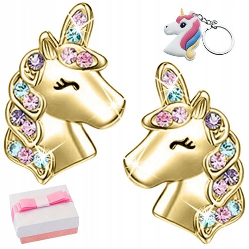 Srebrne kolczyki jednorożce dla dziewczynki srebro pozłacane sztyfty na Arena.pl