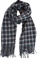 Cashmere - ciepły modny szalik frędzle pepitka szary różowy biały 05