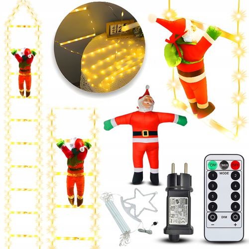 ŚWIĄTECZNA DEKORACJA LED MIKOŁAJ WSPINAJĄCY SIĘ PO DRABINIE ŚWIECĄCY 230cm na Arena.pl