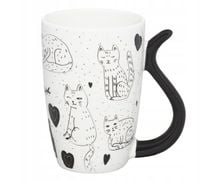 KUBEK PORCELANOWY BIAŁY CZARNY KOT AMBITION KOTY 380 ML