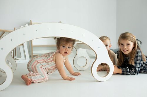 Bujak Montessori DREWNIANY XL +Poduszka Beżowa +Zjeżdżalnia +Ścianka ZESTAW na Arena.pl