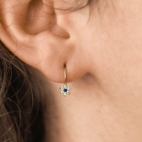 ZŁOTE DELIKATNE KOLCZYKI KWIATKI ZE ZŁOTA PRÓBY 585 NA BIGLU Z SZAFIREM RUBINEM RÓŻOWE BIAŁE - RÓŻNE KOLORY na Arena.pl