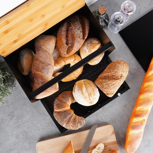 Chlebak Czarny Metalowy Bambusowy Pojemnik Kuchenny na Pieczywo Chleb na Arena.pl