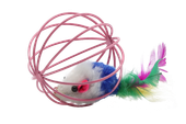 Zabawka dla kota piłka druciana z myszką z piórkiem 6cm UNIQ PETS