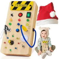Drewniana Tablica Sensoryczna Edukacyjna LED Montessori Włącznikami Światła