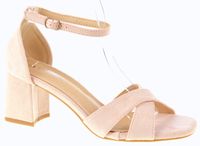 Sandały zamszowe na obcasie słupku 6,5 cm. różowe Rozmiar obuwia - 39