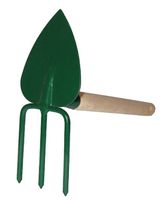 motyka sercowa 7,5cm z trójzębem ze stali z trzonkiem drewnianym 30cm
