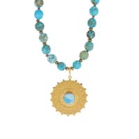 Naszyjnik supełkowany - Turkus, Larimar i srebro złocone