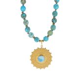 Naszyjnik supełkowany - Turkus, Larimar i srebro złocone