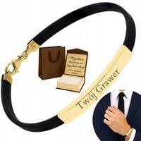 ZŁOTA BRANSOLETKA MĘSKA DAMSKA KAUCZUKOWA Z BLASZKĄ PR. 585 / 925 GRAWER