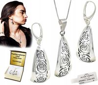 SREBRNY KOMPLET BIŻUTERII DAMSKIEJ 925 RÓŻE Z CYRKONIAMI SWAROVSKI+GRAWER