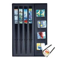 Zestaw 4 par pałeczki do sushi bambusowe z podstawką na prezent japoński