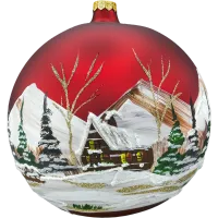 Bombka okrągła duża: Zimowy Pejzaż czerwony