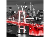30X30CM ZEGAR TOKYO MOST TĘCZOWY CZERWIENI OBRAZ DRUK DREWNO