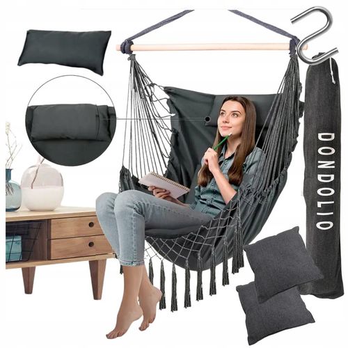 Hamak Huśtawka Fotel Wiszący Brazylijski Ogrodowy Bujany + 3 poduszki BOHO na Arena.pl