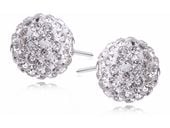 SREBRNE KOLCZYKI WKRĘTKI KULKI KULECZKI 12MM KRYSZTAŁKI BIAŁE CRYSTAL BEADS