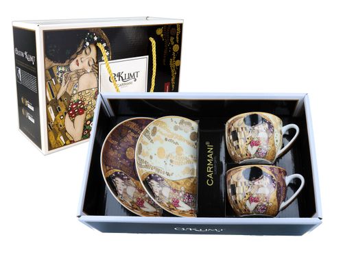 Kpl. 2 filiżanek ze spodkami G. Klimt Pocałunek krem/brąz tło CARMANI na Arena.pl