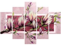 105CM 150CM ZEGAR 5 ELEM SŁODYCZ MAGNOLII PUDROWYM RÓŻU DRUK OBRAZ