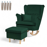 Zielony Fotel Bujany + Podnóżek ze schowkiem + Nogi + Poduszka