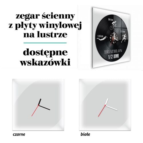 Zegar Ścienny z płyty winylowej na lustrze TRIATHLON 48 wzorów 30x30 cm na Arena.pl
