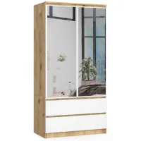 Szafa do sypialni, 2 szuflady, lustro, DORMI, 90x51x180 cm,  | TYLETEGOTU