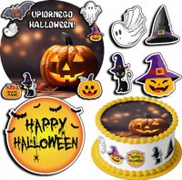 ZESTAW OPŁATEK NA TORT 20CM + 17 POSTACI - HALLOWEEN + IMIĘ 15CM 18 CM