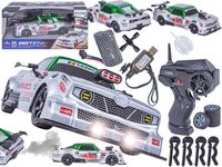 DUŻY Samochód Do Driftu Auto RC Drift 1:16 2,4 GHz PARA DYM Srebrny Dodge 4WD LED