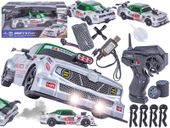 DUŻY Samochód Do Driftu Auto RC Drift 1:16 2,4 GHz PARA DYM Srebrny Dodge 4WD LED